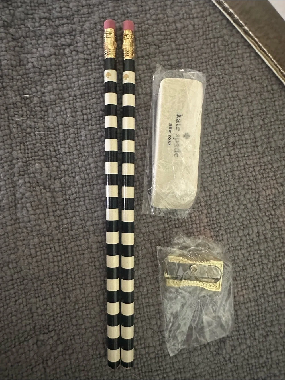 Kate Spade ♠️ Gold & White Stripe Zip Pouch Pencil Case